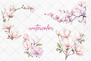 Watercolor Magnolia Flowers Clipart