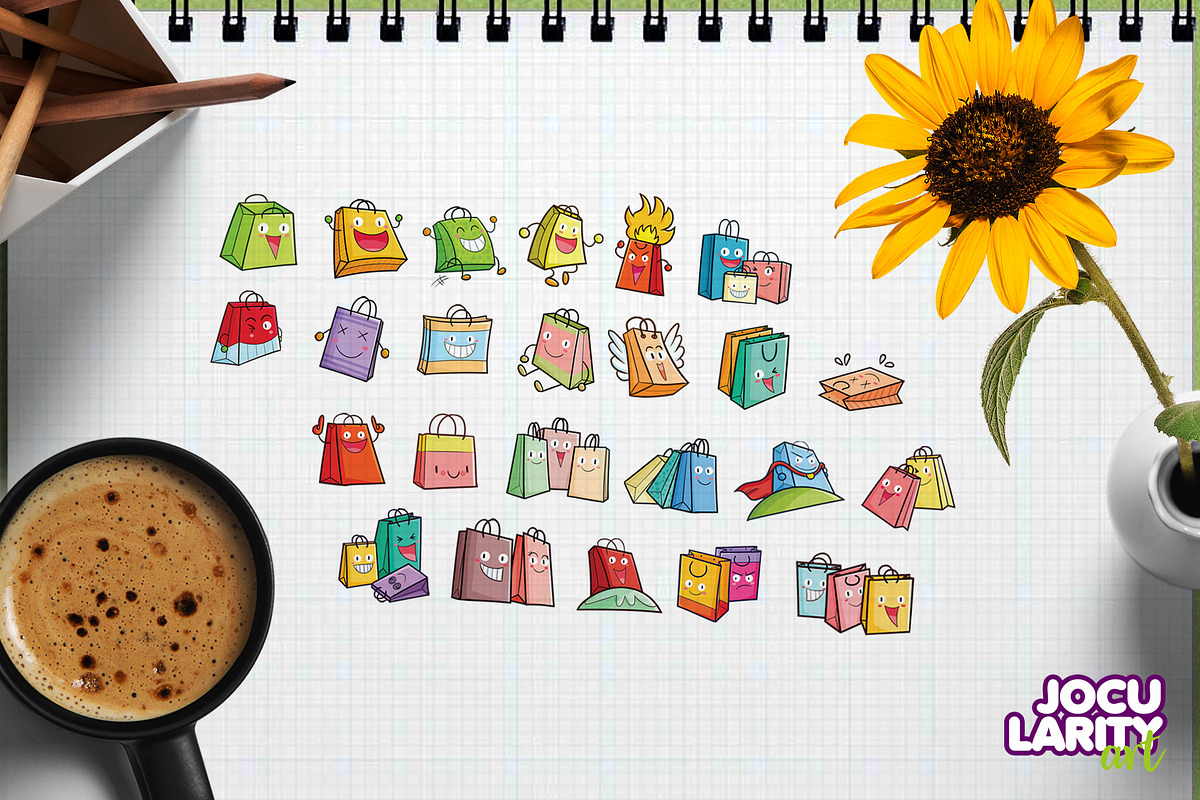Cute Shopping Bag Cartoon Characters, an Object Illustration by Jocularity Art (Photo 2 of 3)