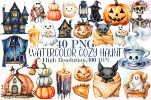 Watercolor Cozy Haunt Clipart Bundle, an Illustration by Sublimation Artist
