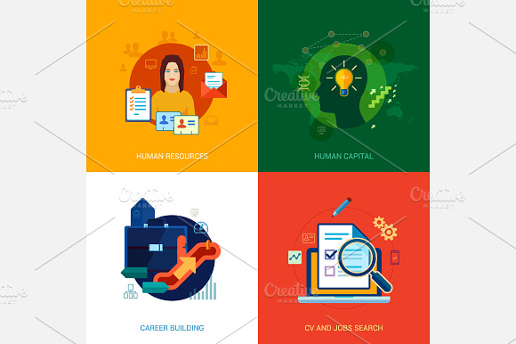 Flat icons set for human resources. preview 4