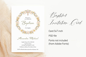 Baptism Invite Card Template Wreath