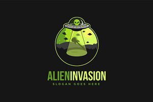 Alien Invasion Emblem Logo Vector