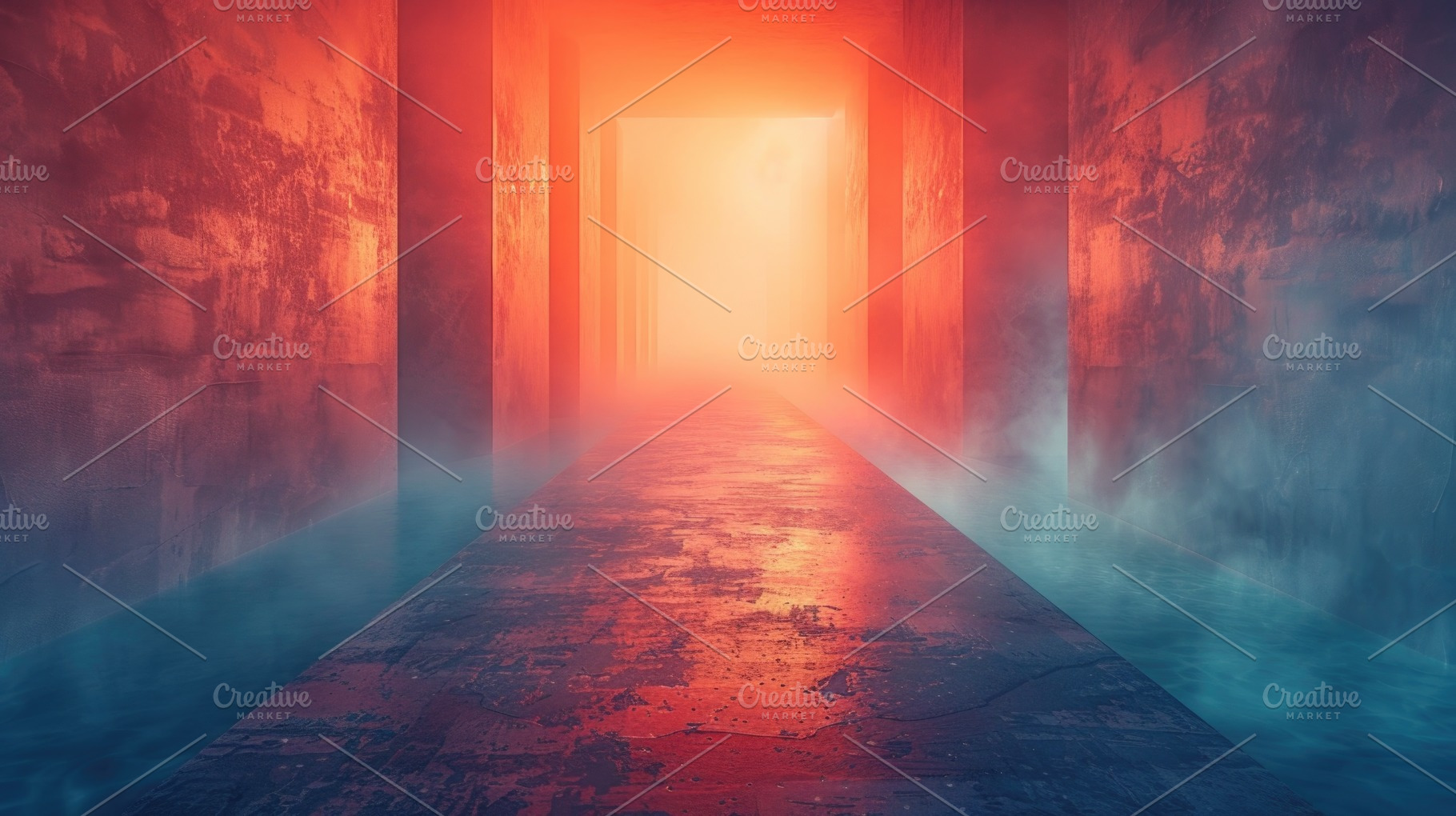 Futuristic Corridor With Glowing Orange Light and Blue Fog, a Background Photo by José Manuel Gelpi