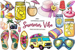 Watercolor Summer Vibe Clipart, an Illustration by CreationArt