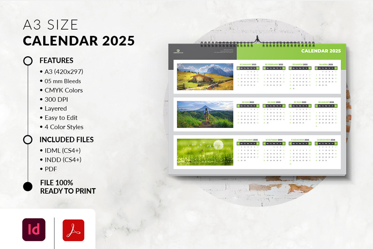A3 Calendar 2025 Printable, a Stationery Template by MstArtwork (Photo 2 of 5)