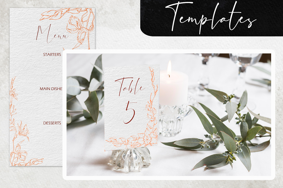Peach fuzz wedding: Tropical orchids, a Stationery Template by MsFlaffy (Photo 4 of 8)