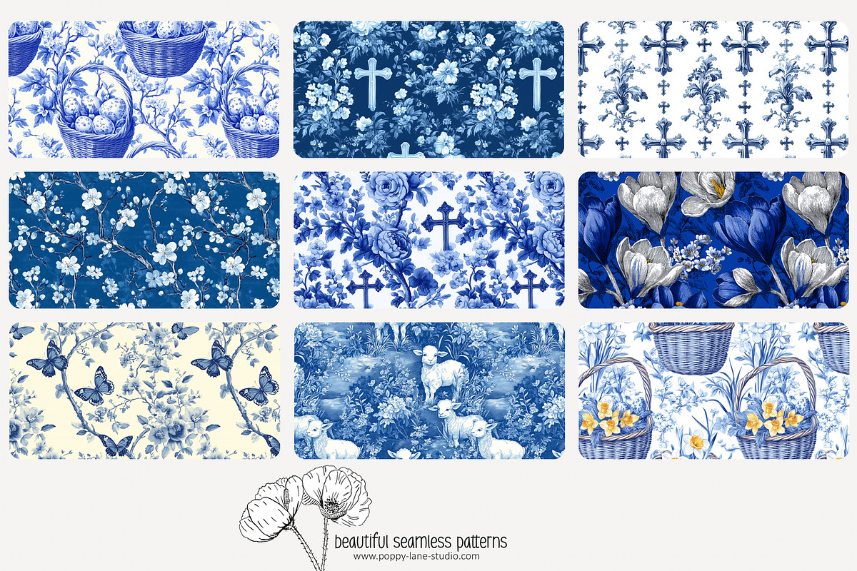 70 blue Easter toile repeat pattern, a Pattern Graphic by Poppy Lane Studio (Photo 3 of 10)