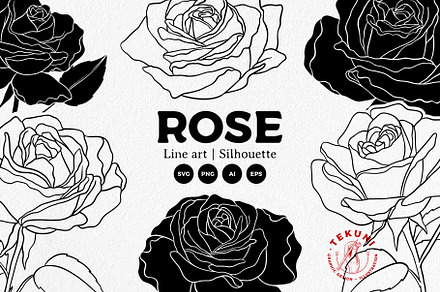 Rose line art vector bundle