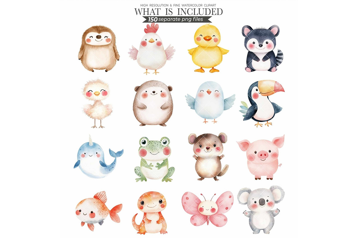 Cute Animals Watercolor Clipart Set, an Animal Illustration by CharmClipart (Photo 14 of 20)