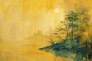 A painting featuring trees and water, a Photo by Iftikhar Alam