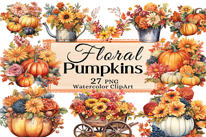 Floral Pumpkins Collection Clipart