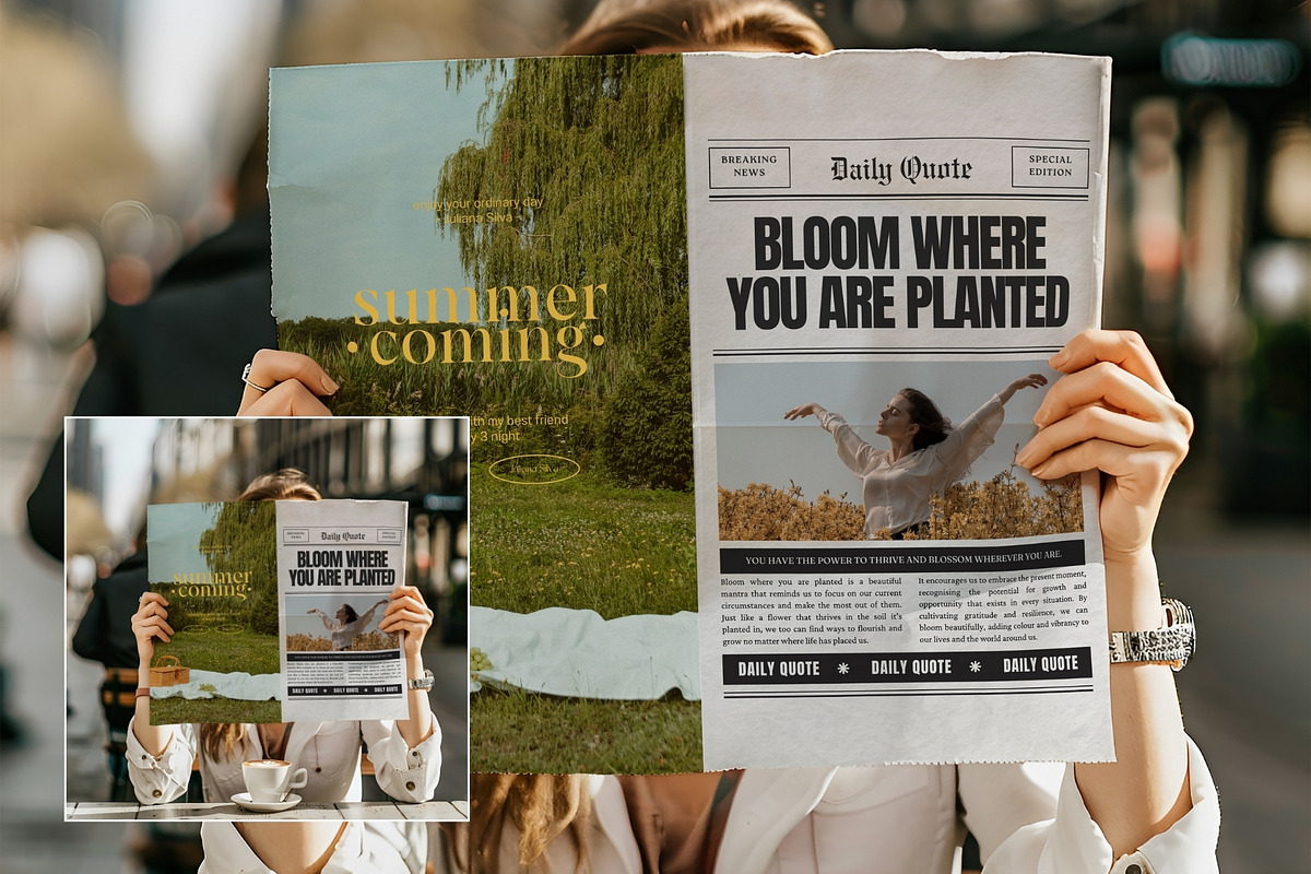 Newspaper mockup with Woman NE-CA-03, a Books & Magazine Mockup by Callistemon Creative (Photo 2 of 7)