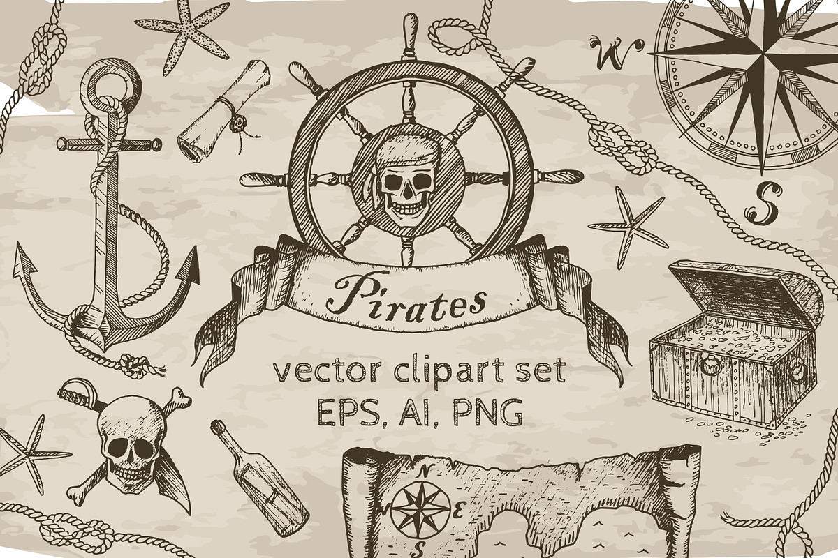 Pirates Vector Clipart Set, a Graphic by Fortuna Venit (Photo 1 of 4)