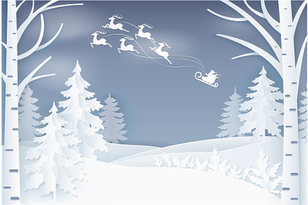 Reindeers Flying at Sky Pulling