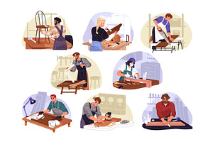 Carpenters work with wood set, a Work Illustration by PaperTrident