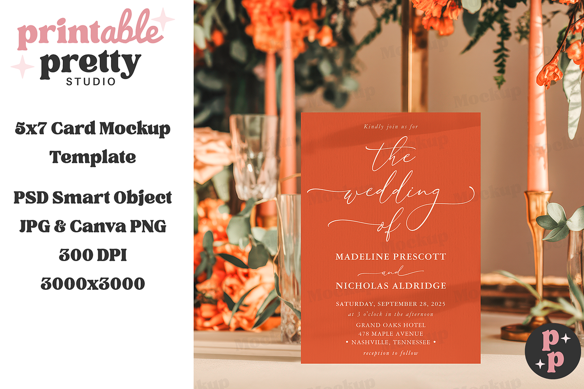 Boho Sunset Wedding Card Mockup PSD, a Product Mockup by Printable Pretty Studio (Photo 4 of 8)