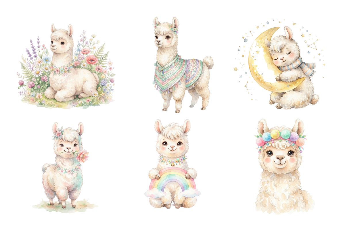 watercolor Llamas cliparts, an Animal Illustration by BerryPieArt (Photo 4 of 4)