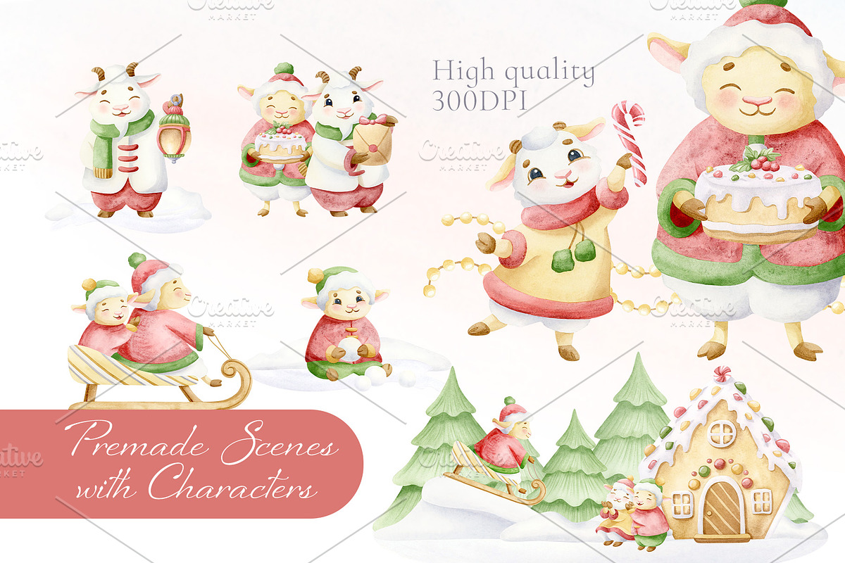 Family Christmas Watercolors Cartoon, a Seasonal Illustration by Elena Malgina Clipart (Photo 6 of 20)