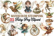 Steampunk Fairy Clipart PNG, an Illustration by Watercolor design (Thumbnail 1 of 5)