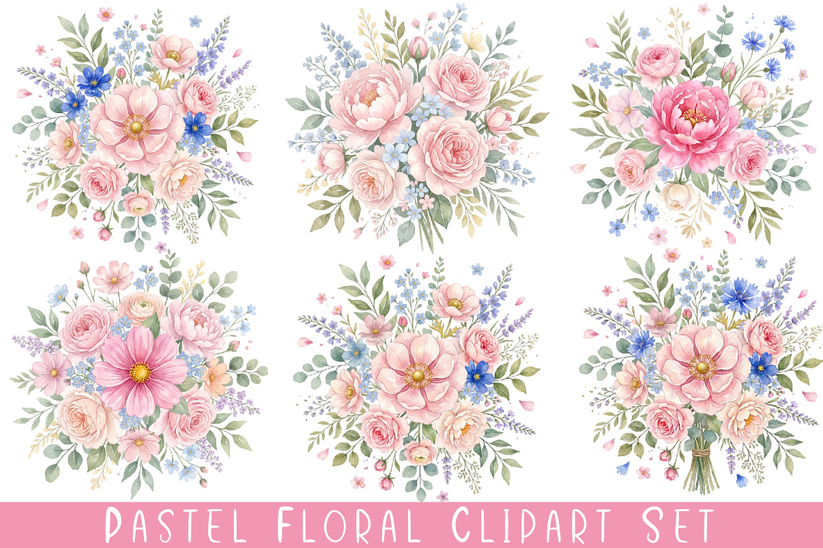 Pastel Floral Clipart Set, an Object Illustration by CraftArtStudio (Photo 1 of 4)