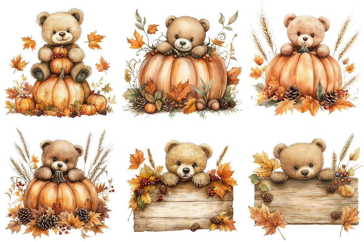 Autumn Bear Watercolor Sublimation, a Seasonal Illustration by CitraGraphics (Photo 2 of 5)