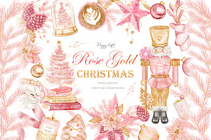 Rose Gold Christmas Cliparts, an Illustration by TheHappyGiftArt