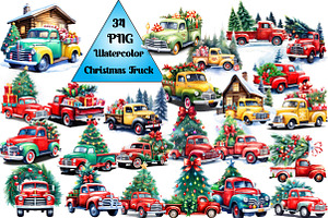 Watercolor Christmas Truck- PNG, an Arts & Entertainment Photo by Wow Magic