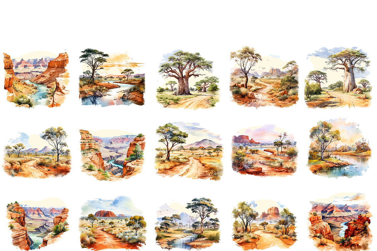 watercolor miniature landscape PNG, a Seasonal Illustration by Bubert Art (Photo 5 of 10)