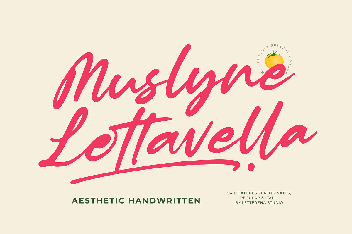Muslyne Lettavella Handwritten Font, a Script Font by Letterena Studios Script (Photo 1 of 20)