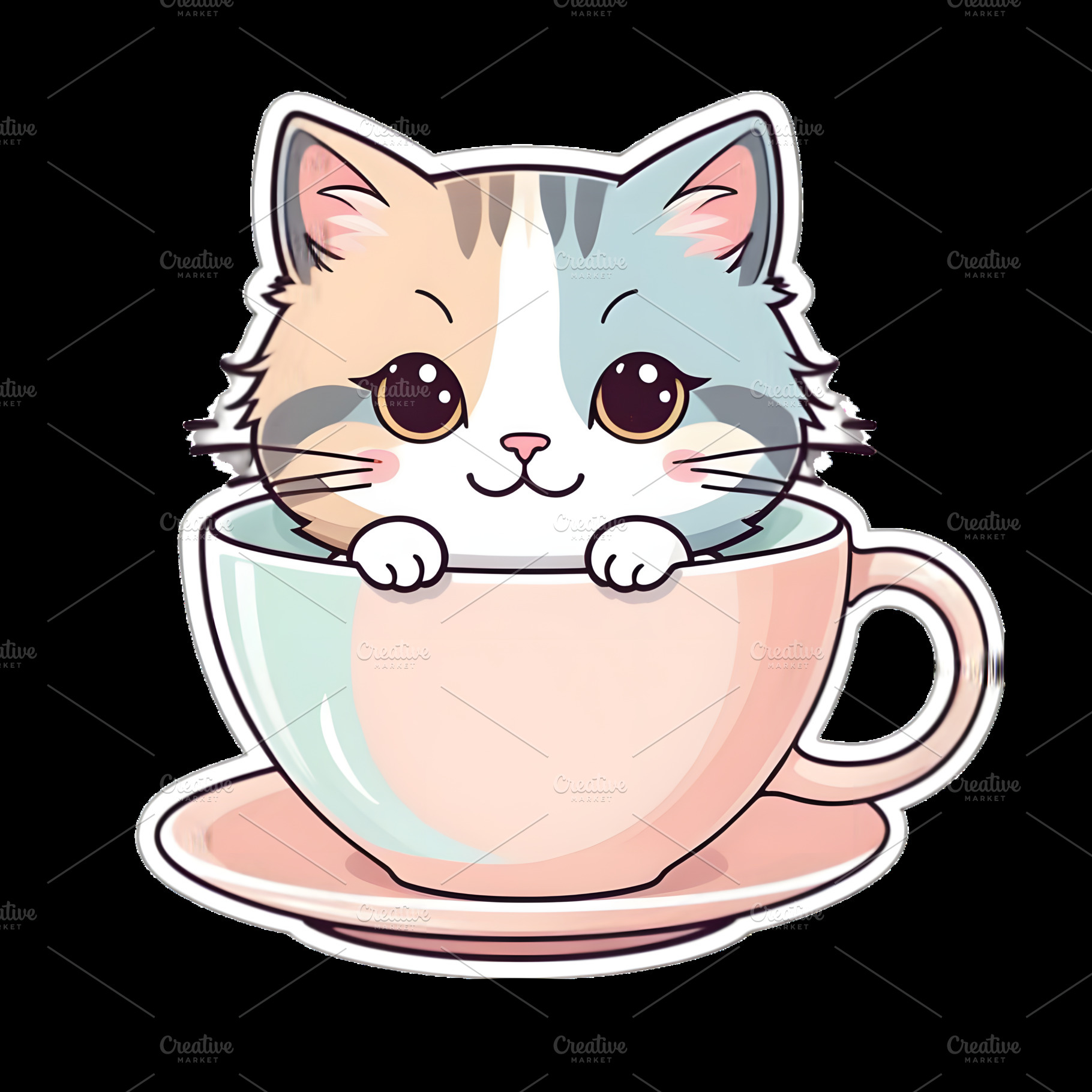Cute Kawaii Cat in Cup Clipart, an Animal Photo by Traffic Store