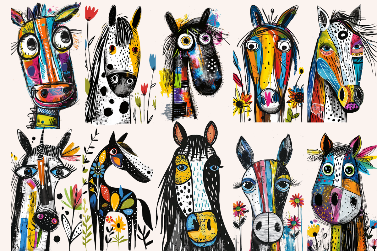 Doodle Cartoon Horses, an Animal Illustration by PrintHaven Designs (Photo 5 of 9)