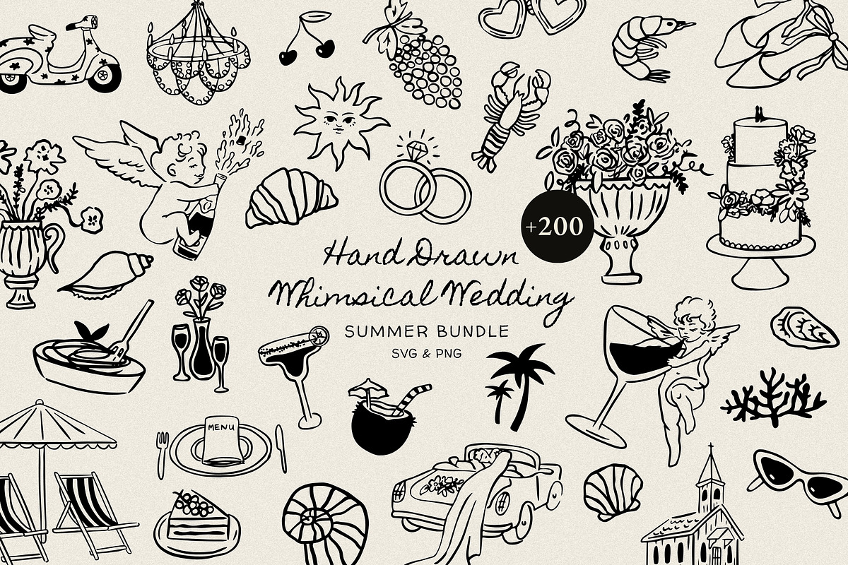 +200 Whimsical Wedding Summer Bundle, a Food Illustration by NassyArt (Photo 1 of 23)