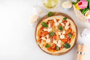 Easter pizza with bunny faces made with mozzarella cheese, a Food & Drink Photo by Rimma