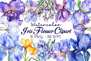 Watercolor Iris Flower Clipart Bundl, an Illustration by Libby Wishes (Thumbnail 1 of 6)