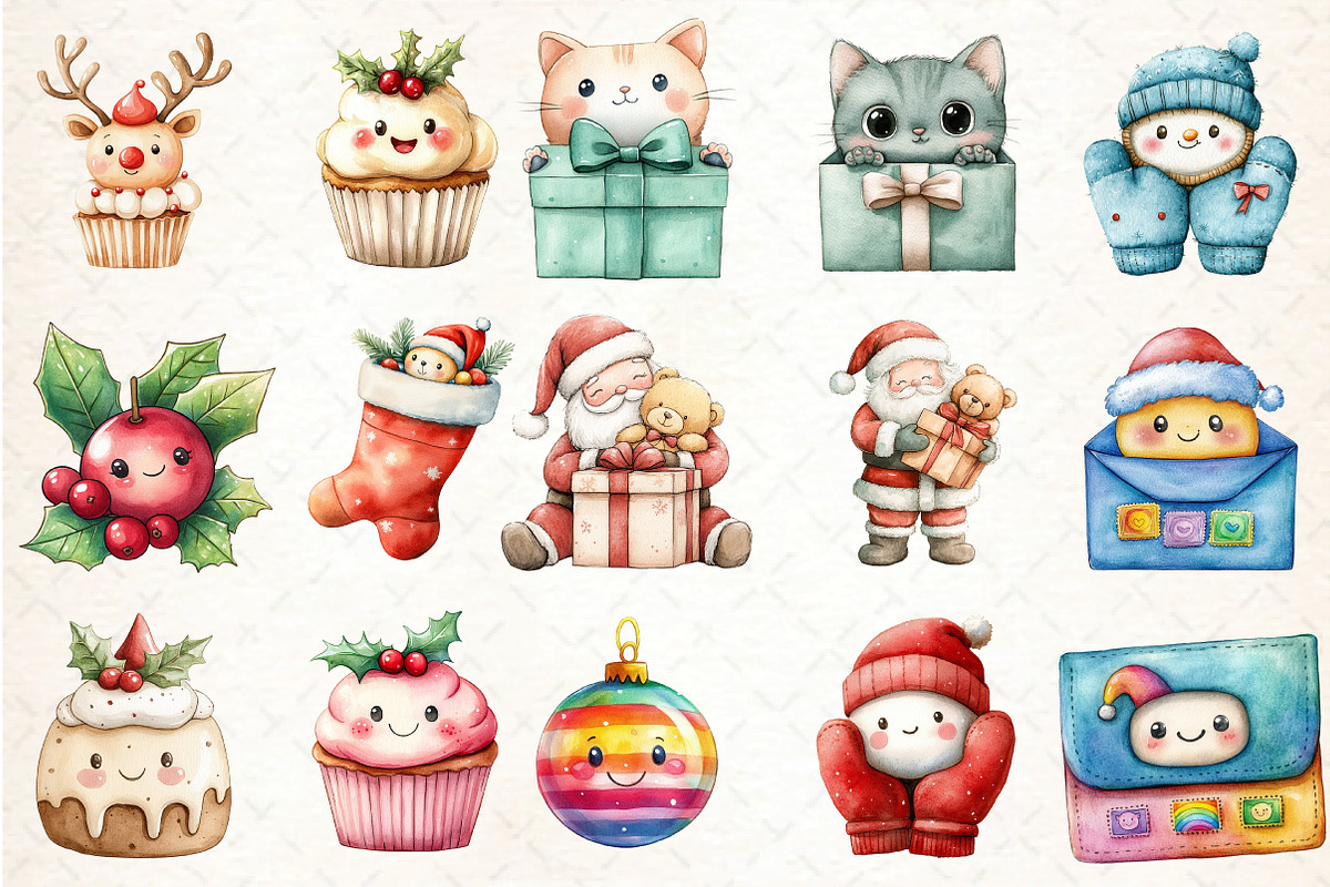 Kawaii Little Christmas Clipart Bund, an Illustration by DreamCafeArt (Photo 4 of 5)