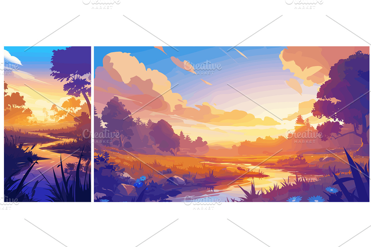 Forest at sunset background. Natural, an Illustration by Stock-Smart-Start