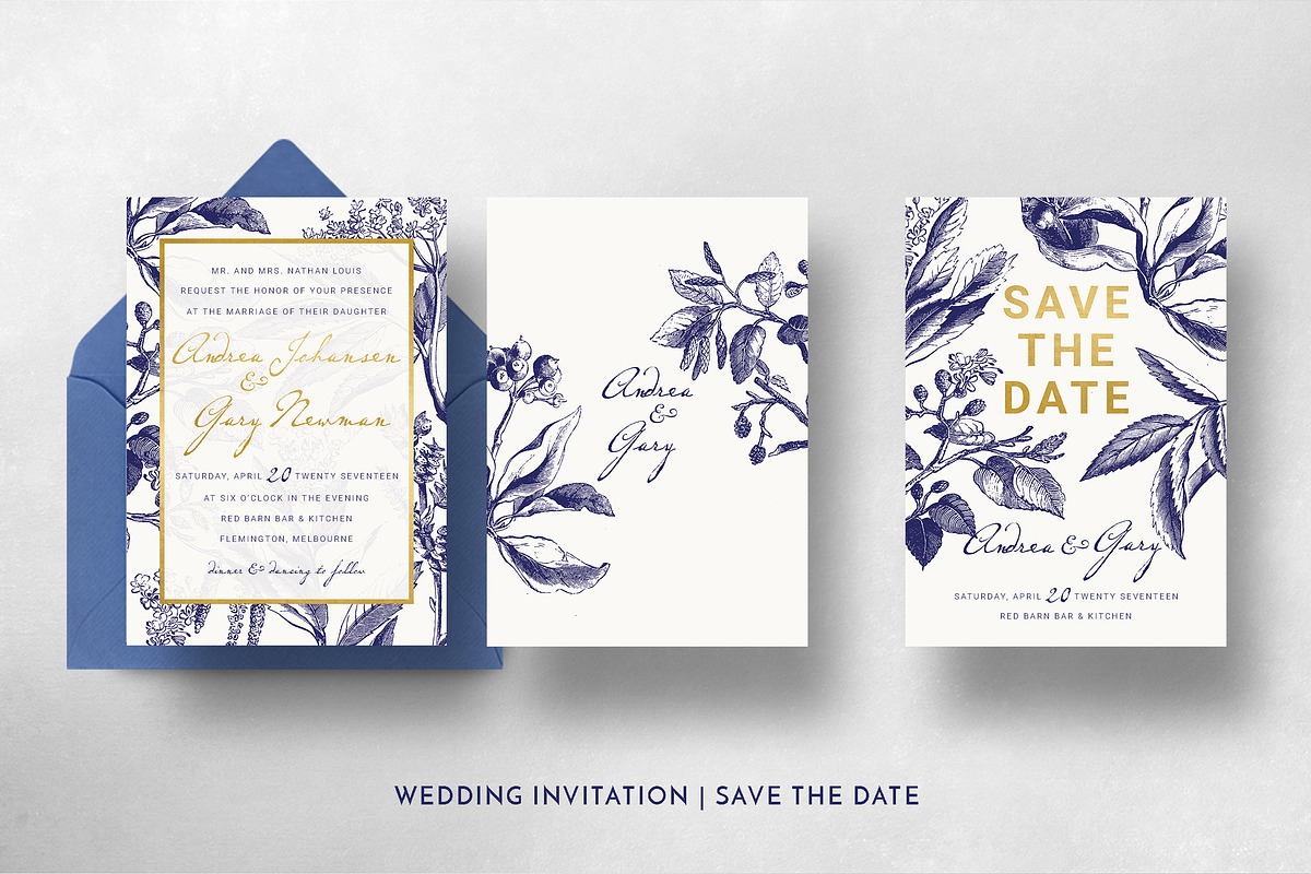 Gold & Navy Wedding Invitation Suite, an Invitation Template by BlueRobinDesignShop (Photo 6 of 7)