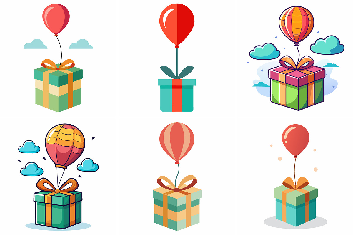 Gift Boxes Floating with Balloons, an Object Graphic by Billah Hub