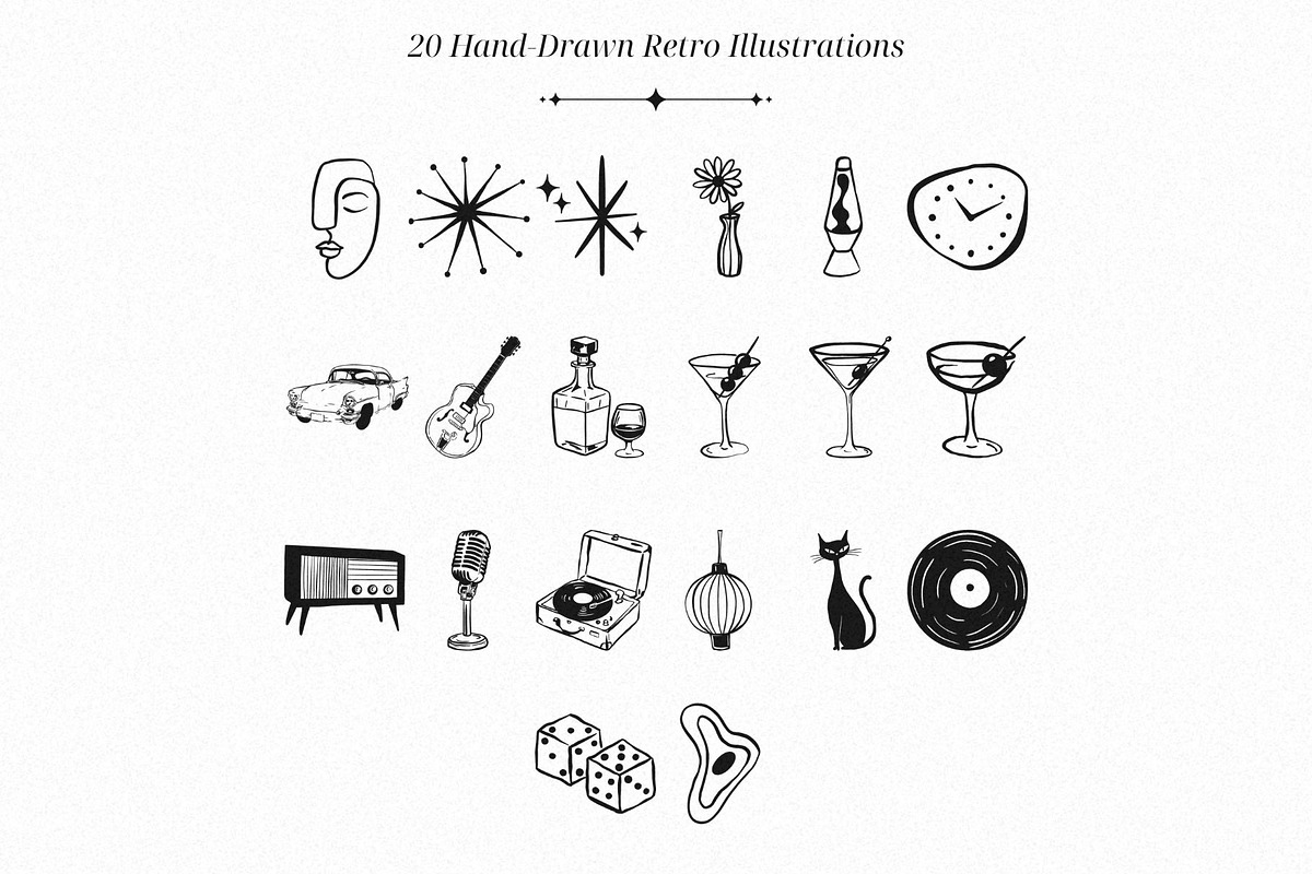 Retro Lounge Line Art Bundle, a Decorative Illustration by Fins and Fiction (Photo 5 of 6)