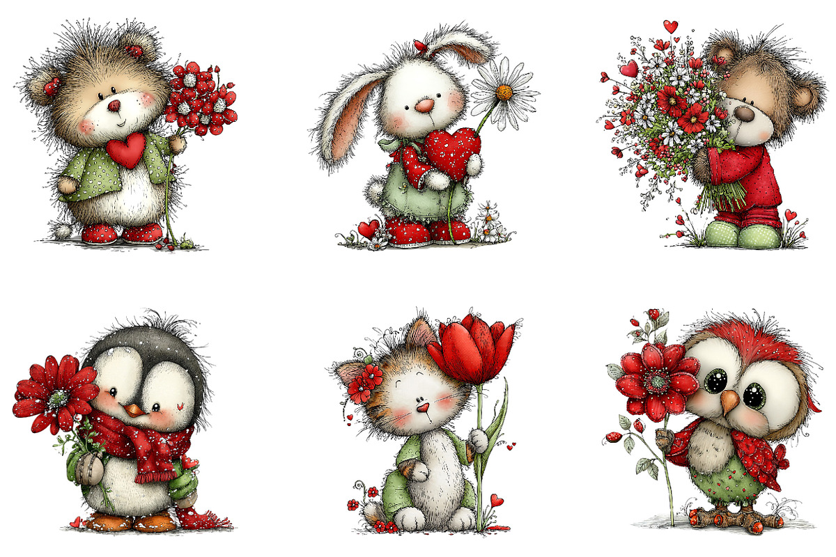Valentine Animals with Flower Clipar, an Illustration by Dream Creation (Photo 7 of 7)