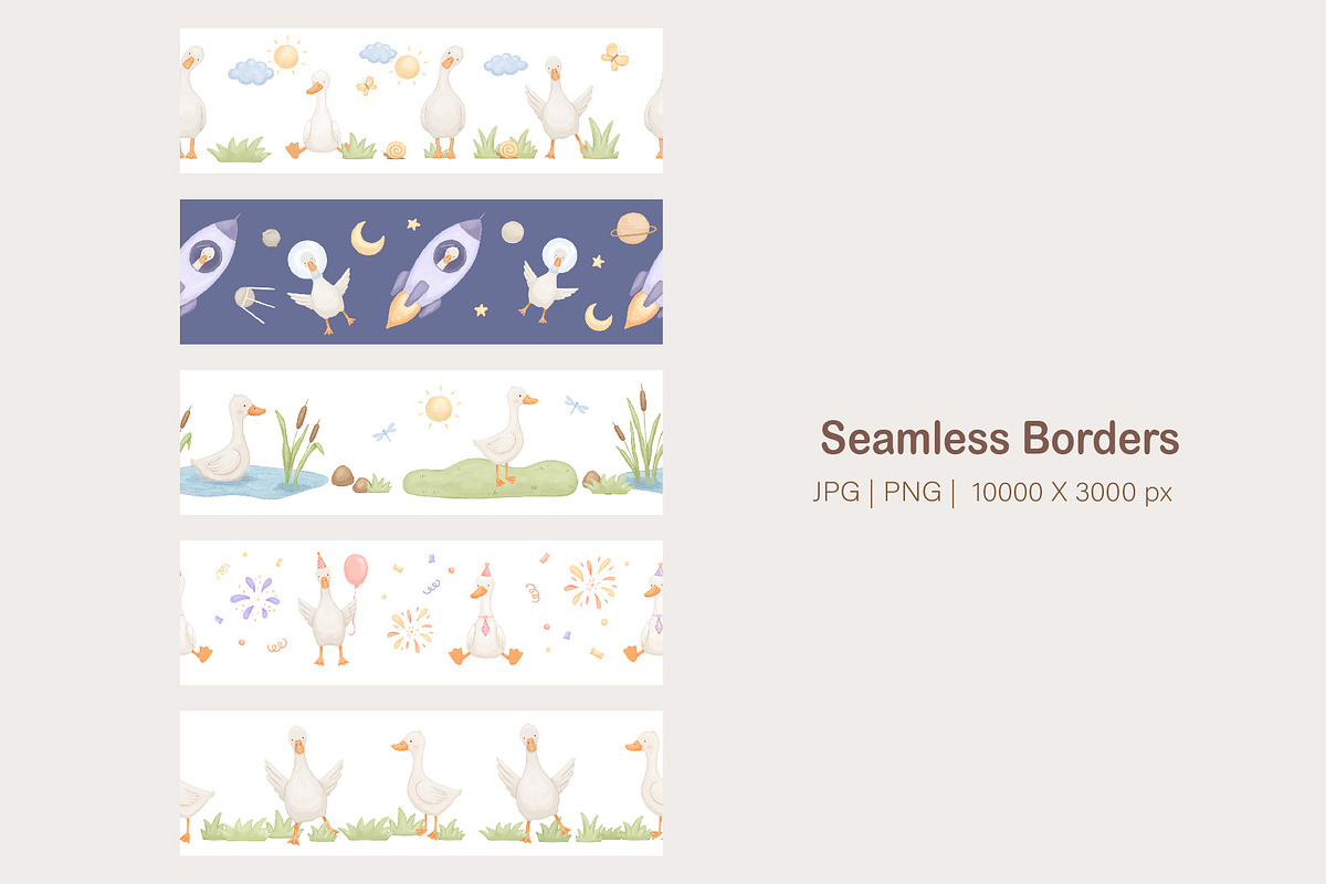 Cute goose illustrations and pattern, an Animal Illustration by ElenaPlatovaArt (Photo 11 of 20)