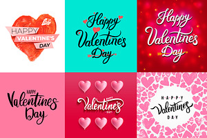 Set Of Happy Valentine's Day Card.