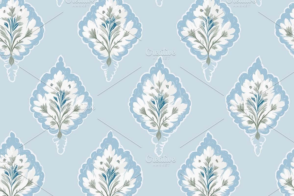 Seamless pattern, vintage damask seamless pattern with blue and, a Pattern Graphic by Studio ANNA