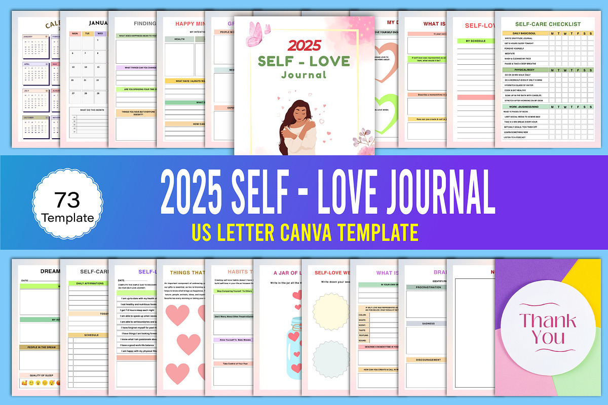 2025 Self-Love Journal Canva, a Stationery Template by Designmela01 (Photo 1 of 6)