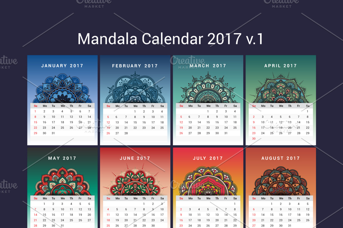 Mandala Desk Calendar 2017, a Poster Template by Raftel (Photo 3 of 4)