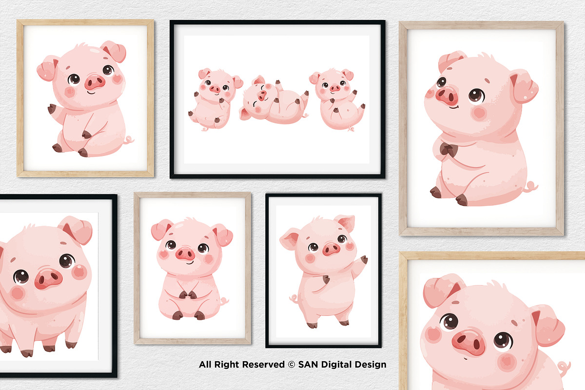 15 Bundle Watercolor Baby Pig Pink, an Animal Illustration by Morspective (Photo 4 of 8)