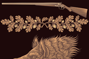 Design Set Boar. Vector Engraving