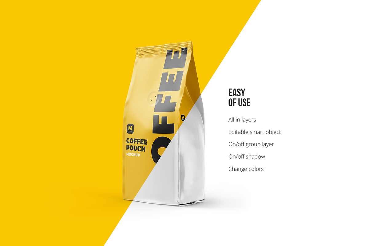Coffee Pouch Half Side 3/4 Mockup, a Packaging Mockup by easymock (Photo 3 of 8)