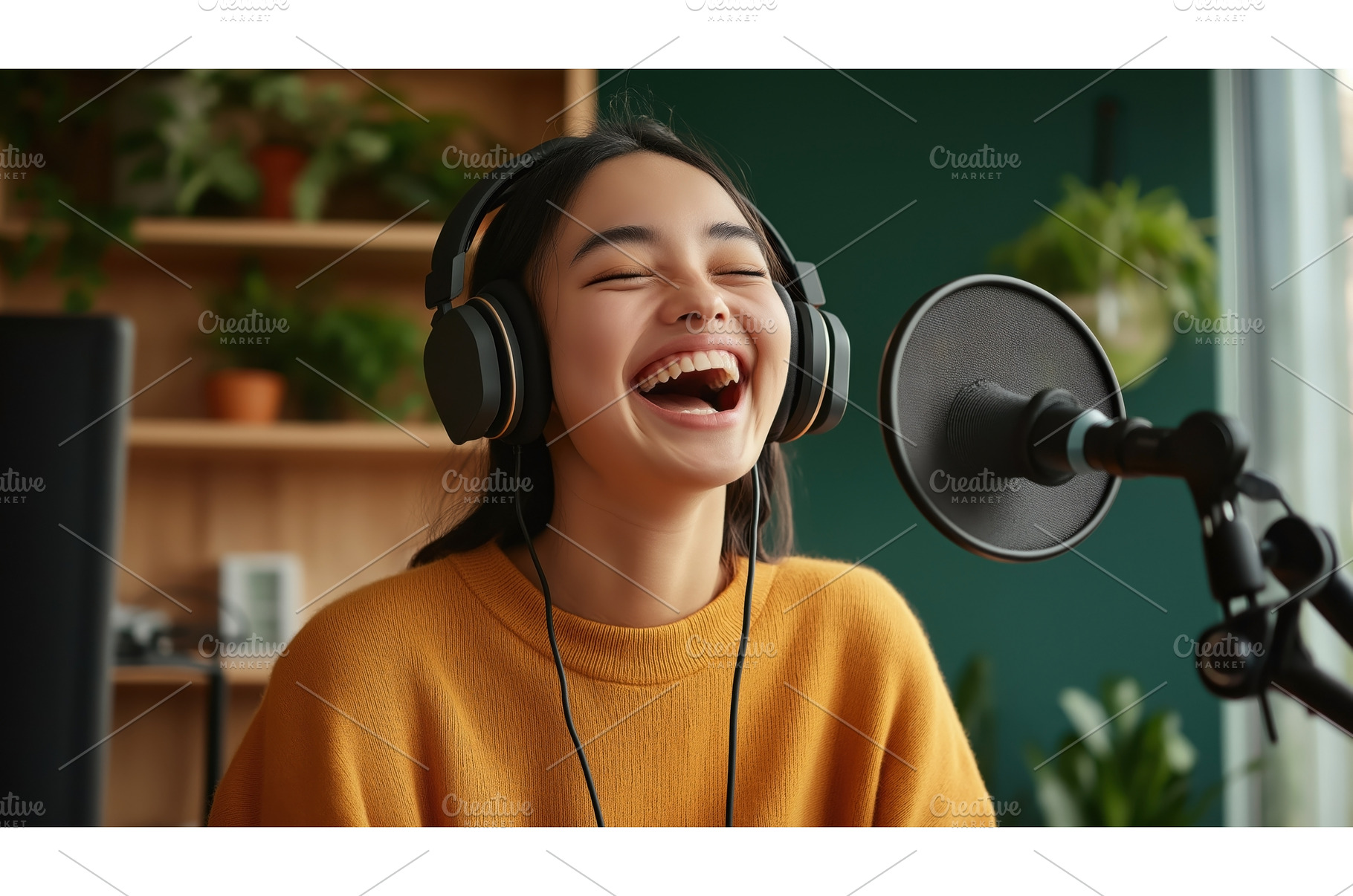 Asian woman wearing headphones, a Person Photo by Sergey Kotenev