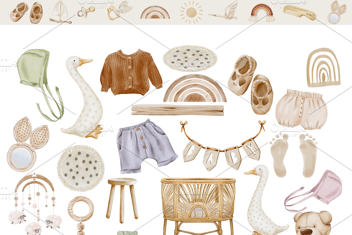 Boho Nursery Watercolor Clipart, an Animal Illustration by NikiArts (Photo 4 of 13)